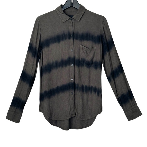 Rails Hunter Tie Dye Herringbone Button Down Shirt in Olive Black Waves size XS - Picture 4 of 16